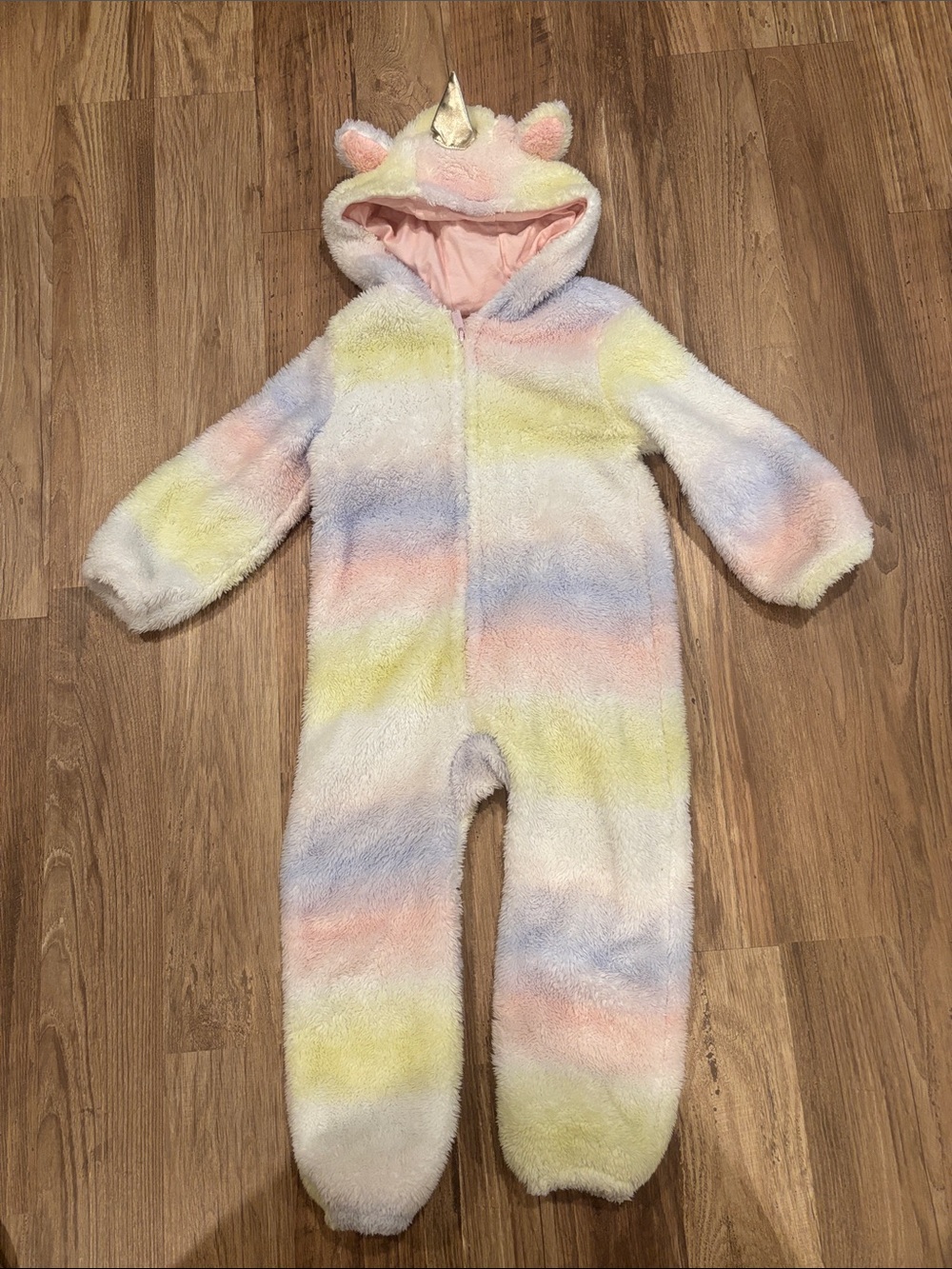 Old Navy Plush Unicorn Hooded Footie - Pastel Pink Yellow Blue
